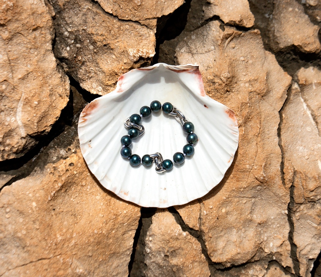 [VSEB01] 8-9mm AA+ Green-Blue Metallic Freshwater Pearl Bracelet