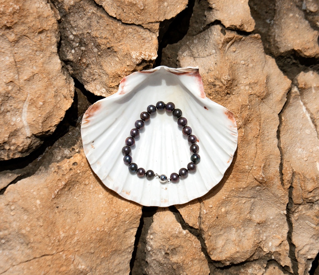 [VSEB13] 9-10mm Black Freshwater Pearl Bracelet
