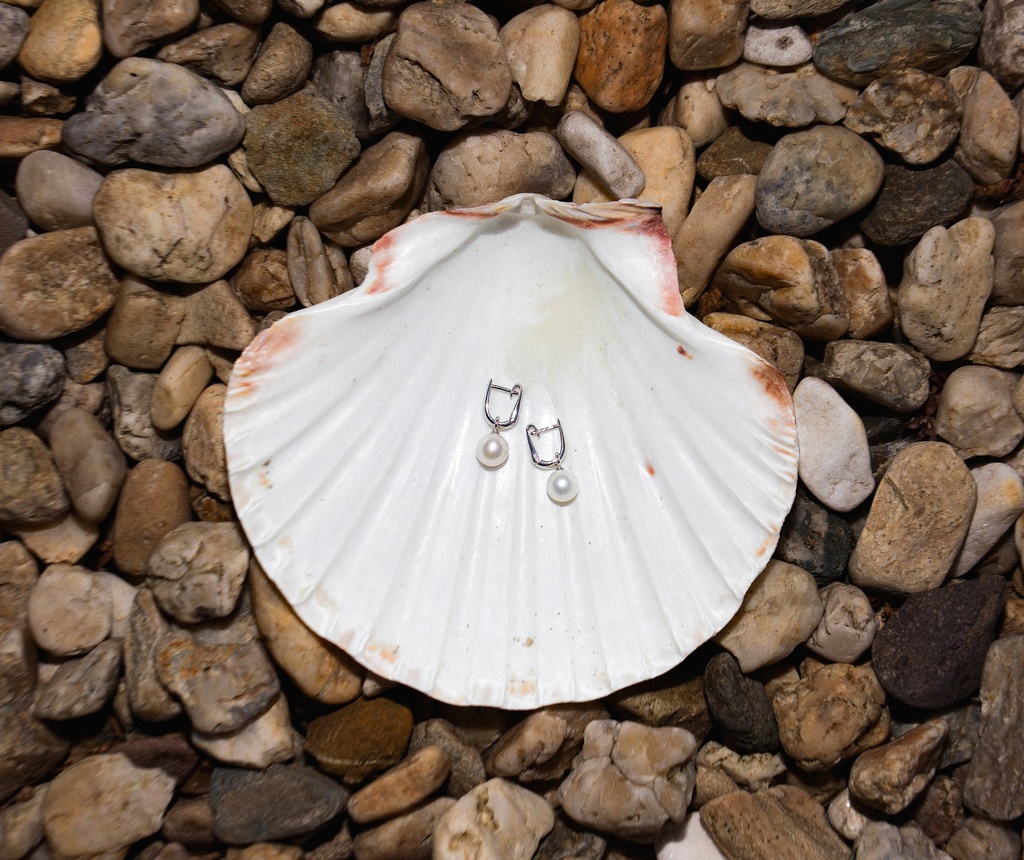 [VCCE09] 6.5mm AA+ White Freshwater Dangle Earrings