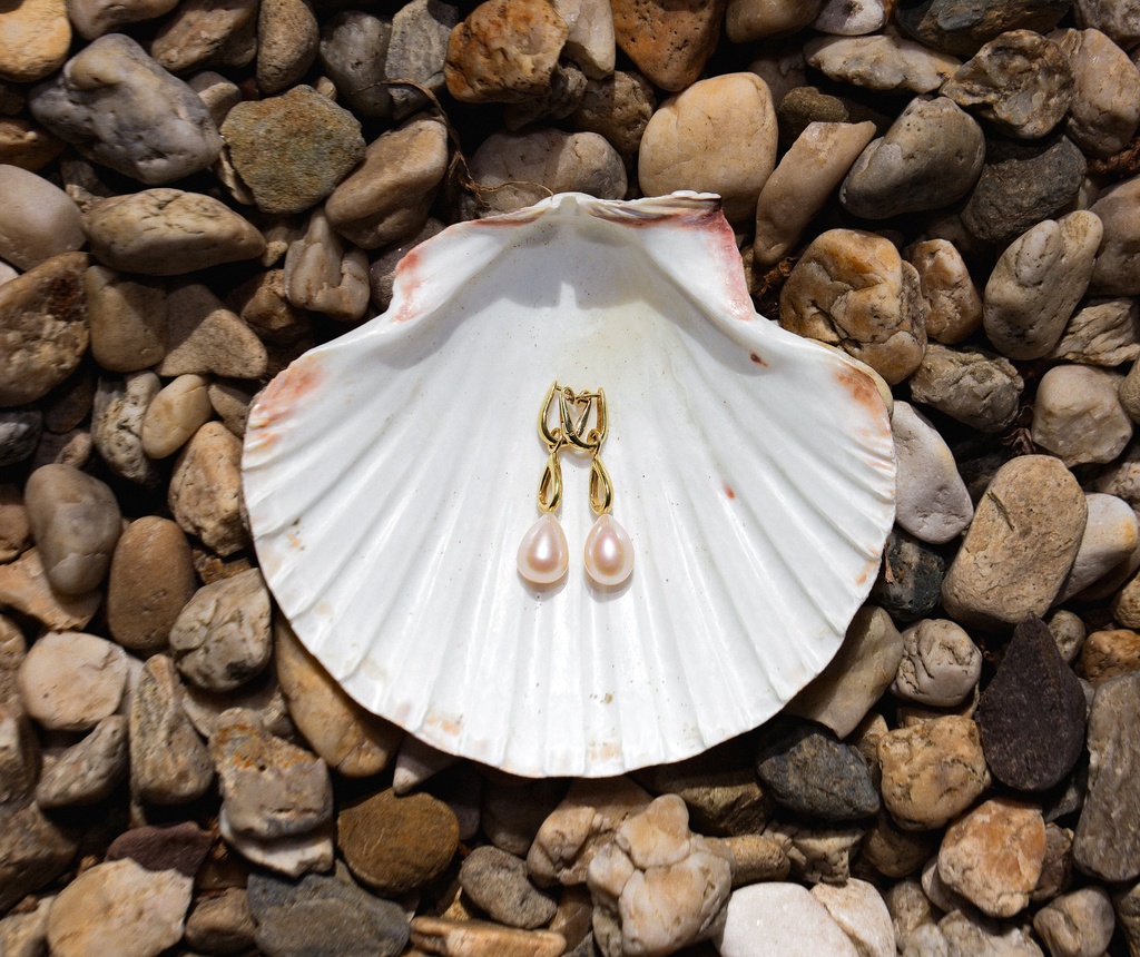 [VSEE16] 10.5mm AA+ Pink to Peach Freshwater Tear Drop Pendant Pearl Earrings