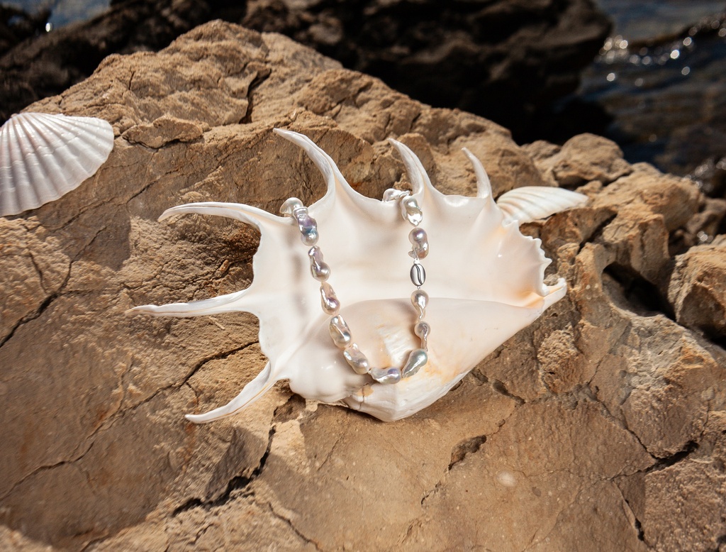 [VSEN07] 13-14mm AA+ White Freshwater Baroque Style Necklace